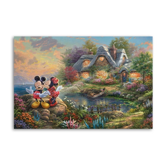 Mickeys & Minnies Share A Kiss in Sweetheart Cove Posters Art Print Wall Photo Paint Poster Hanging Picture Family Bedroom Decor Gift 08x12inch(20x30cm)