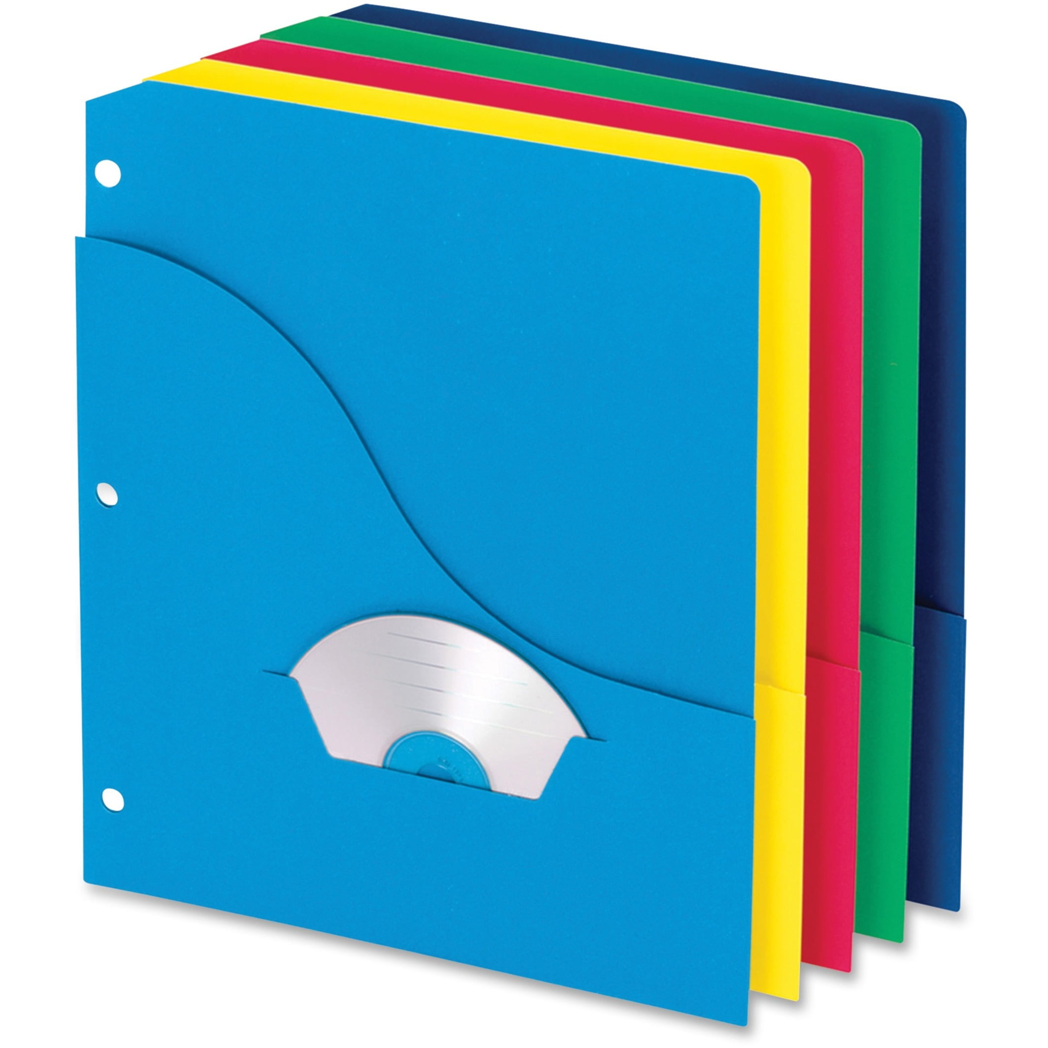 Pocket Project Folders, 3Hole Punched, Letter Size, Assorted Colors