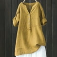 thumbnail image 2 of Holzkary Womens Button Down Shirts Long Sleeve Cotton Linen Gauze Tops Casual Collared Blouses Loose Fit Loose Shirt Top Stand Solid Color Sleeve Collar Casual Women's Shirt Women's Shirt Yellow M, 2 of 3