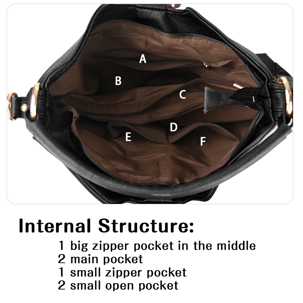 Vintage Hobo Bag Retro Large Capacity Women's Fashion Handbag Shoulder Bag & Tote Purse Black