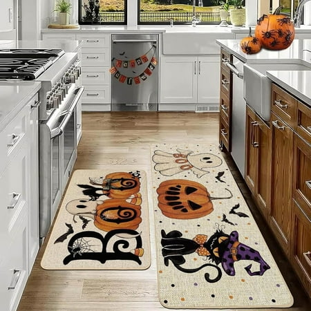 

Ewgqwb Clearance Halloween Kitchen Carpet Set 2 Pcs Non Slip Halloween Rugs Bats Black CatsBoo Pumpkin Mats Home Decor Halloween Decor Holiday Kitchen Rug Sets