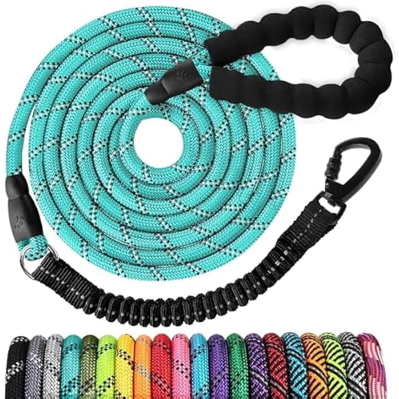 Eryueer Rope Dog Leash 8FT: Heavy Duty Leashes with Swivel Lockable Hook Reflective Threads Bungee and Padded Handle - Dog Lead for Large Small Medium Dogs Outside Walking Hiking