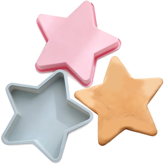 2PCS Star Shaped Cake Pans, Silicone Cake Molds for Baking, Flexible Baking Pans for Mousse Dessert, Cheese Cakes, Suitable for Birthdays, Parties, Blue, Pink