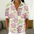 thumbnail image 6 of Favoffer Women's Floral Print Linen Button Down Short Sleeve Shirts V Neck Casual Summer Blouses Loose Fit Hawaiian Tops for Beach Vacation Daily Work, 6 of 7