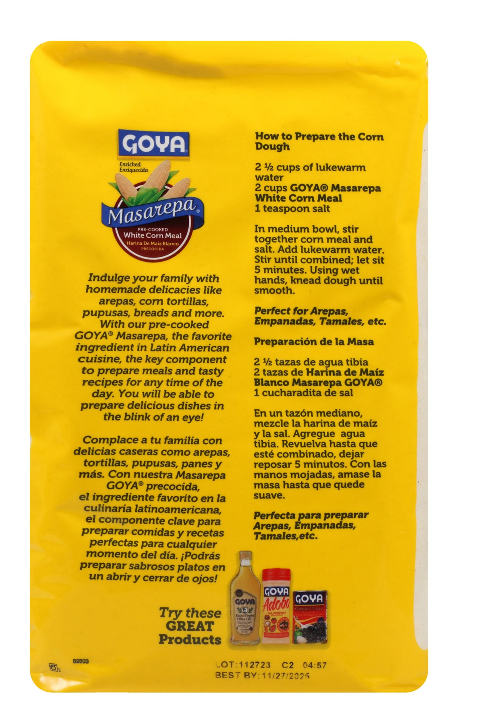 (2 pack) GOYA® Masarepa® – Pre-Cooked White Corn Meal, 5 lb Pouch