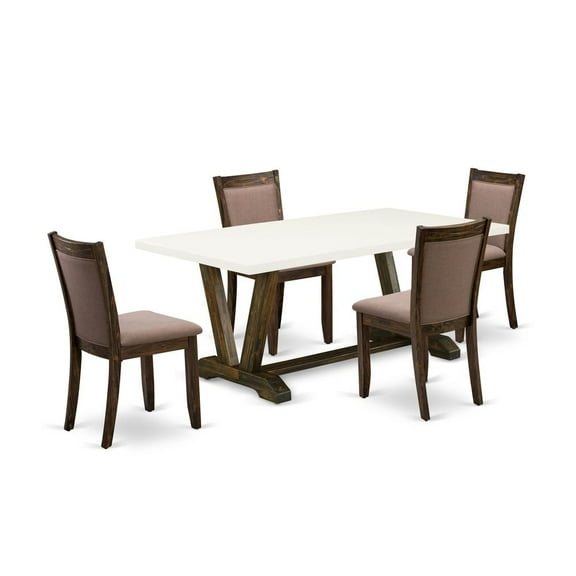 East West Furniture V727MZ748-5 5 Piece Dining Table Set - A Dinner Table with Trestle Base and 4 Coffee Parson Chairs - Distressed Jacobean Finish