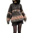 thumbnail image 1 of Douhoow Women Argyle Striped Sweater Vintage Preppy Style Knitted Pullover Loose Knitwear, 1 of 9
