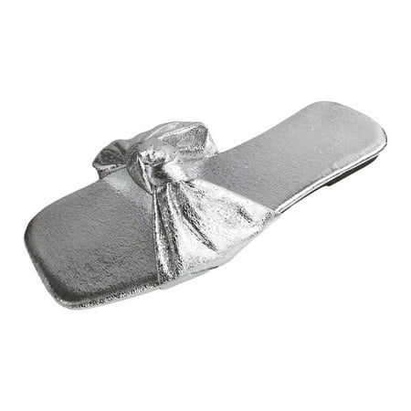 

Ladies Summer Shiny Leather Bowknot Outer Wear Large Size Sandal Slippers