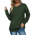 thumbnail image 2 of IROINNID Long Sleeve T-Shirts for Women Autumn Winter Solid Round-Neck Pullover Tops,Olive Green, 2 of 7
