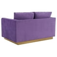 thumbnail image 7 of LeisureMod Loveseat Upholstered in Velvet with Brushed Gold Stainless Steel Base and Removable Cushions for Modern Home, Living Room, Offices Nervo Collection in Purple, 7 of 7
