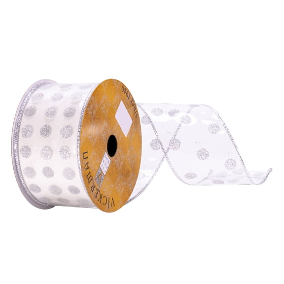 Vickerman 2.5" x 10 yd Clear PVC Silver Spots Ribbon
