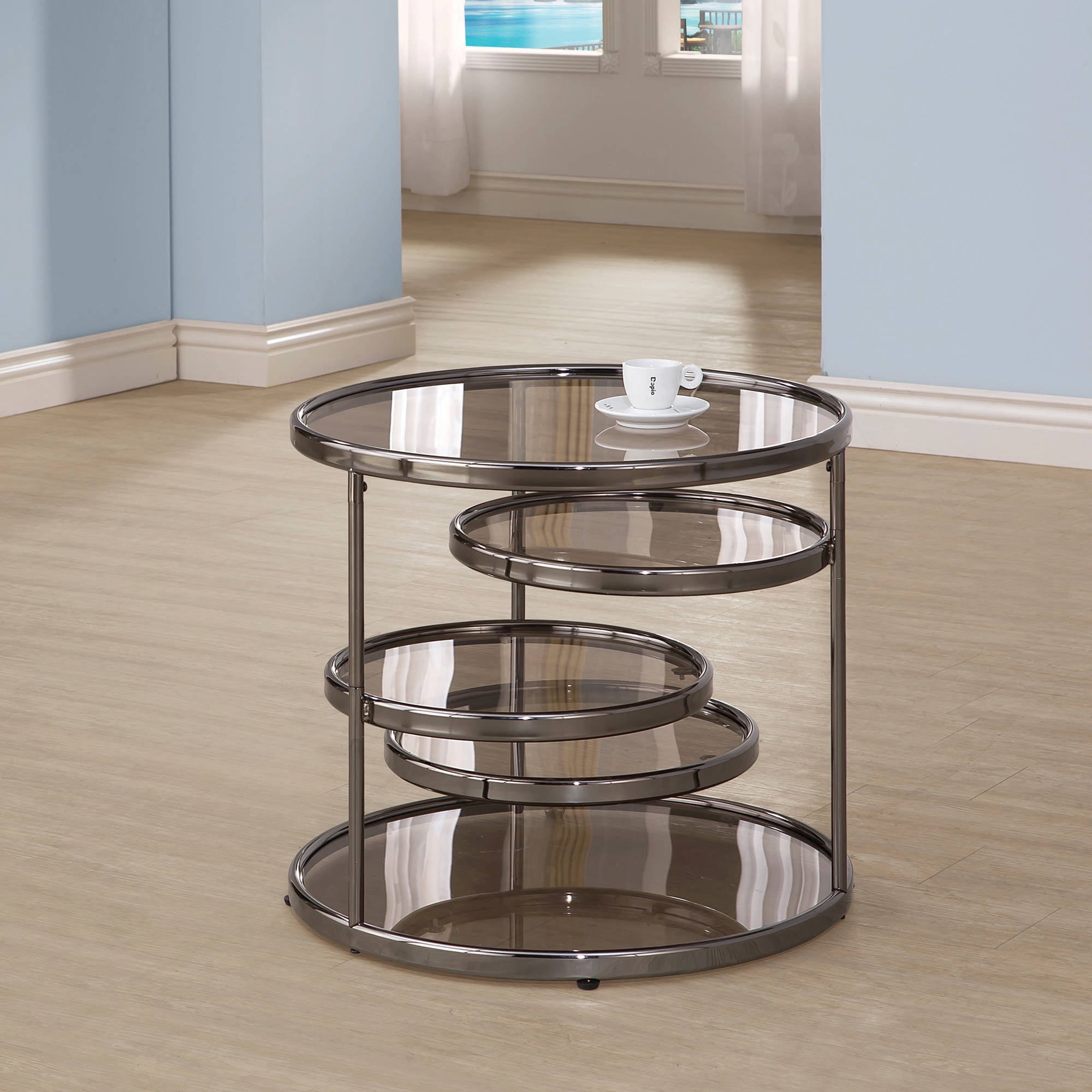 Coaster Round Glass Top Coffee Table in Black Nickel