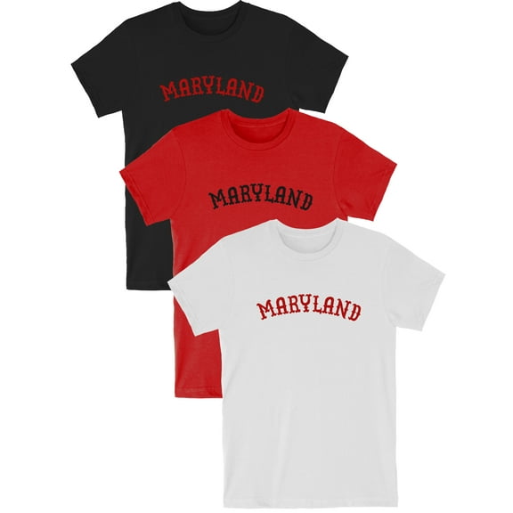Daxton Vintage Western Arch Letters USA Cities Premium Short  Sleeves Tshits, Maryland - BlkRed, RedBlk, WhtRed, L