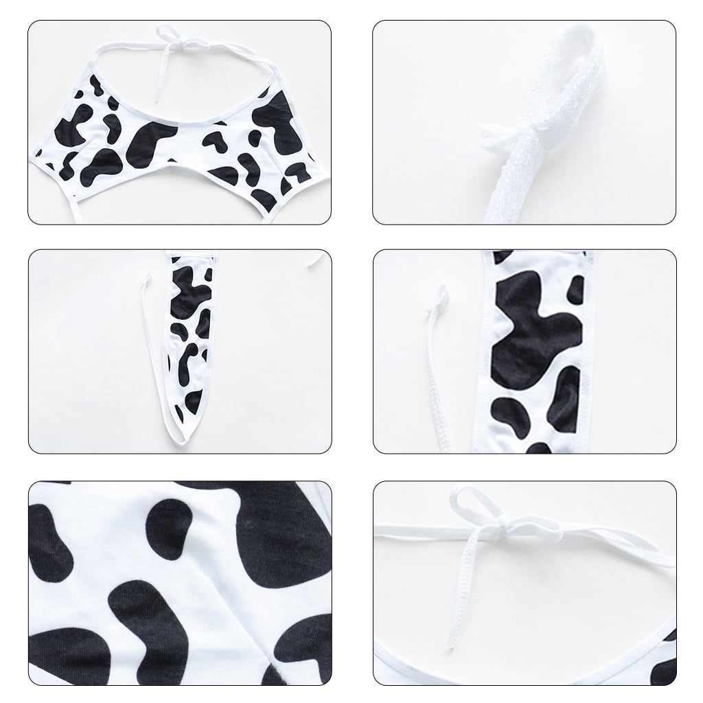 Anime Cute Cow Print Bikini Bodysuit Sexy Halter Backless Sexy Micro Lingerie