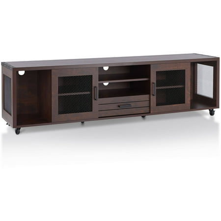 Thick American Black Walnut - Furniture of America Mendes Industrial 70-Inch TV Stand, Vintage Walnut