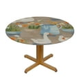thumbnail image 3 of WYYP  Cute Goose Flowers Fitted Round Table Cover with Elastic Protector Table Kitchen Dinner Waterproof Oil-Proof Tablecloth White, 3 of 7