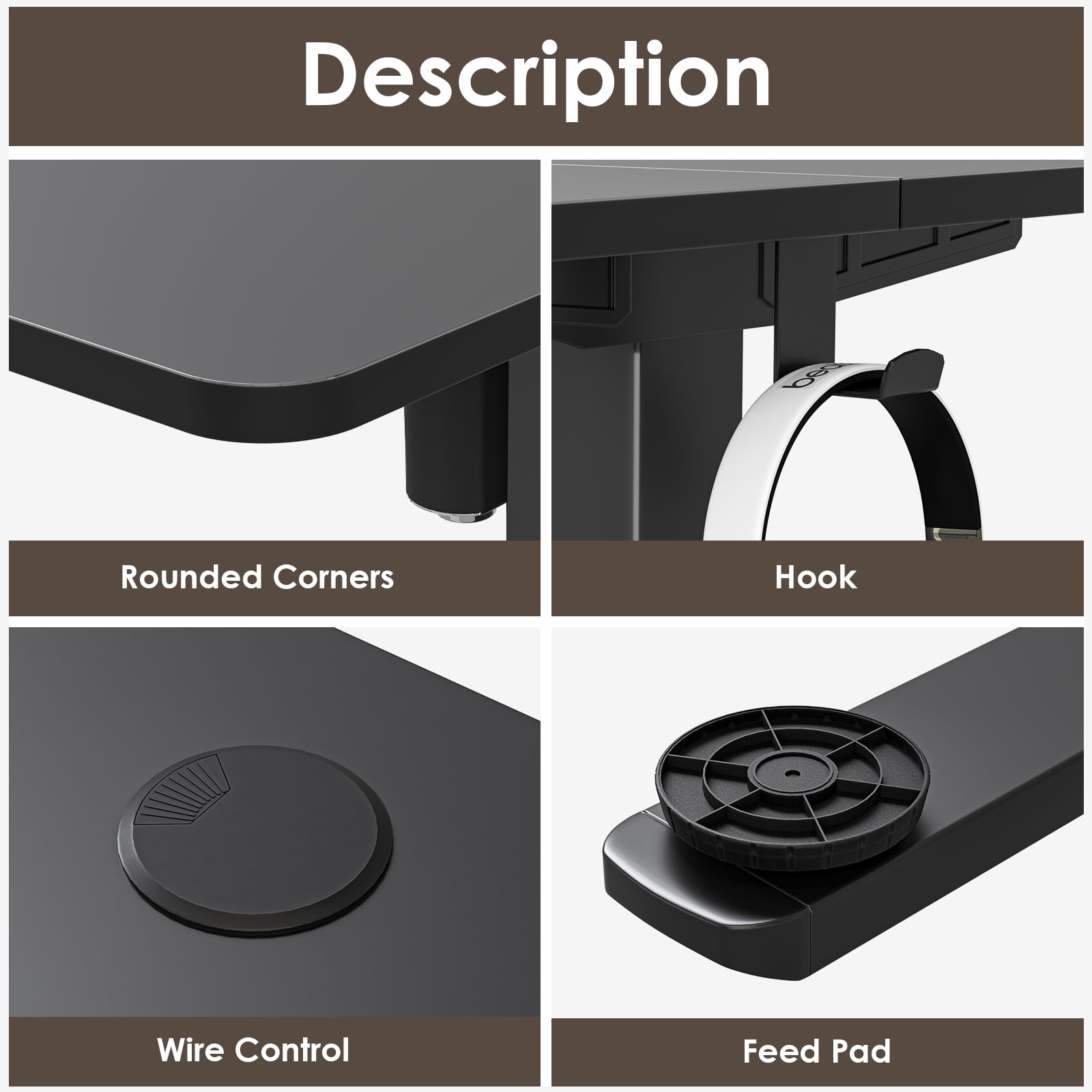 Farini Adjustable Standing Desk for Home Office, 40"x24" Electric Sit-Stand Desk with Splice Board, Black