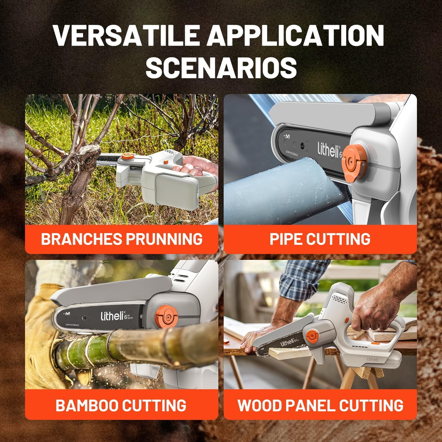 Litheli 5.8" Portable Cordless Chainsaw powered by a 2.5Ah Battery, 20V Mini Chainsaw with Automatic Chain Lubrication, Double Safety Clasp, Suitable for Branches, Yards, Home and Garden