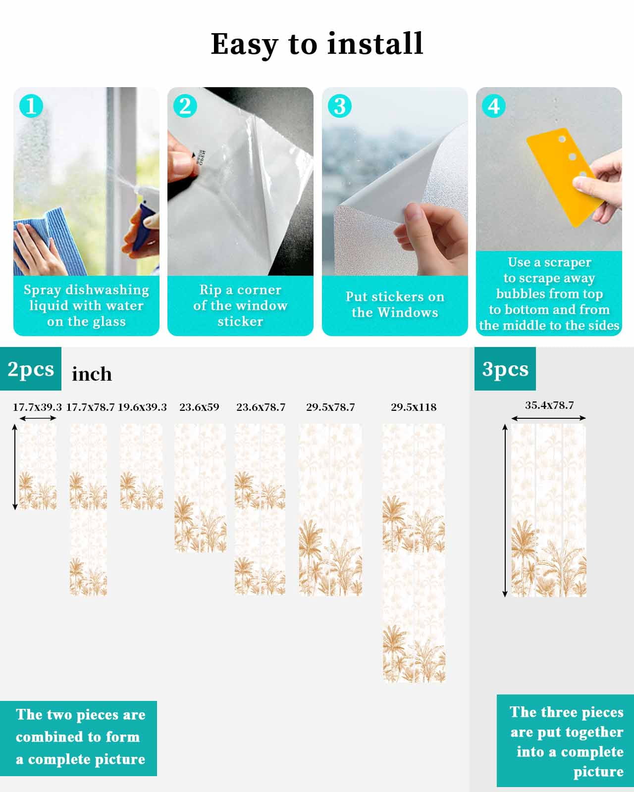 Window Privacy Film, Orange Tropical Palm Tree UV Sun Blocking Window Tint Film Heat Control One Way Blackout Window Film, Summer Botanical Monstera Plants Non Adhesive Static Cling 35.4x78.7 In