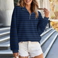 thumbnail image 3 of ClodeEU Womens Plus Size Striped Sweatshirts ,Long Sleeve Lapel Collared Pullover, Casual Soft Pullover Tops Shirts Dark Blue,Womens Plus L, 3 of 8