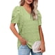 thumbnail image 1 of Blusa de moda con mangas abullonadas, camiseta de verano con lunares suizos y cuello en V, camiseta de lunares suizos con cuello en V, multifuncional, 1 of 5