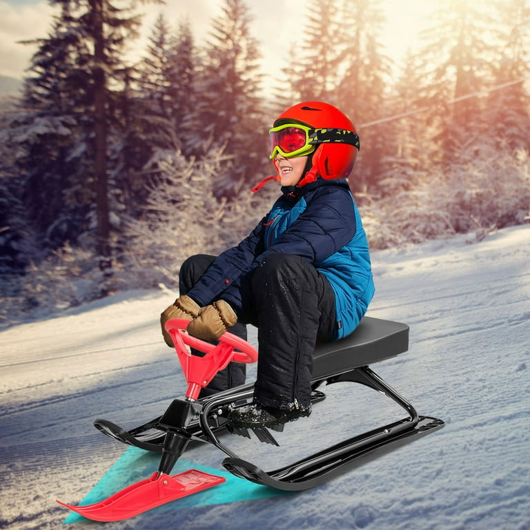 Costway Kids Snow Racer Sled with Metal Frame, Steering