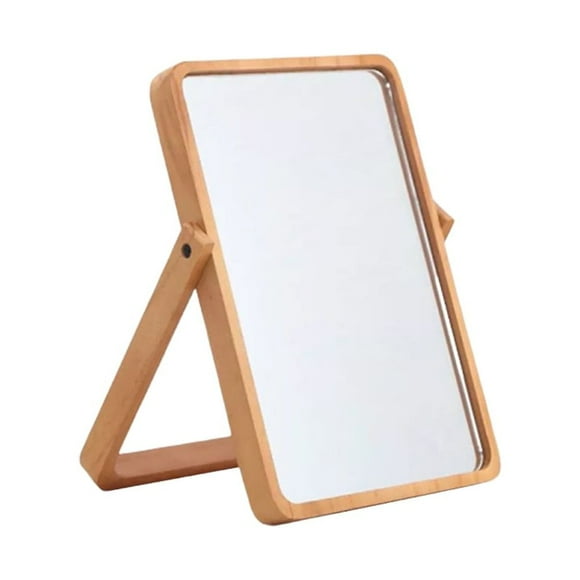 Miangastore Tabletop Square Mirror Wood Framed Mirror Pink Glass 1Set 10.4*7.9in
