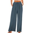 thumbnail image 1 of Eryao Plus Size Wide Leg Pants for Women Elastic High Waisted Drawstring Pants Casual Flowy Solid Color Trousers with Pockets,Navy,S, 1 of 1