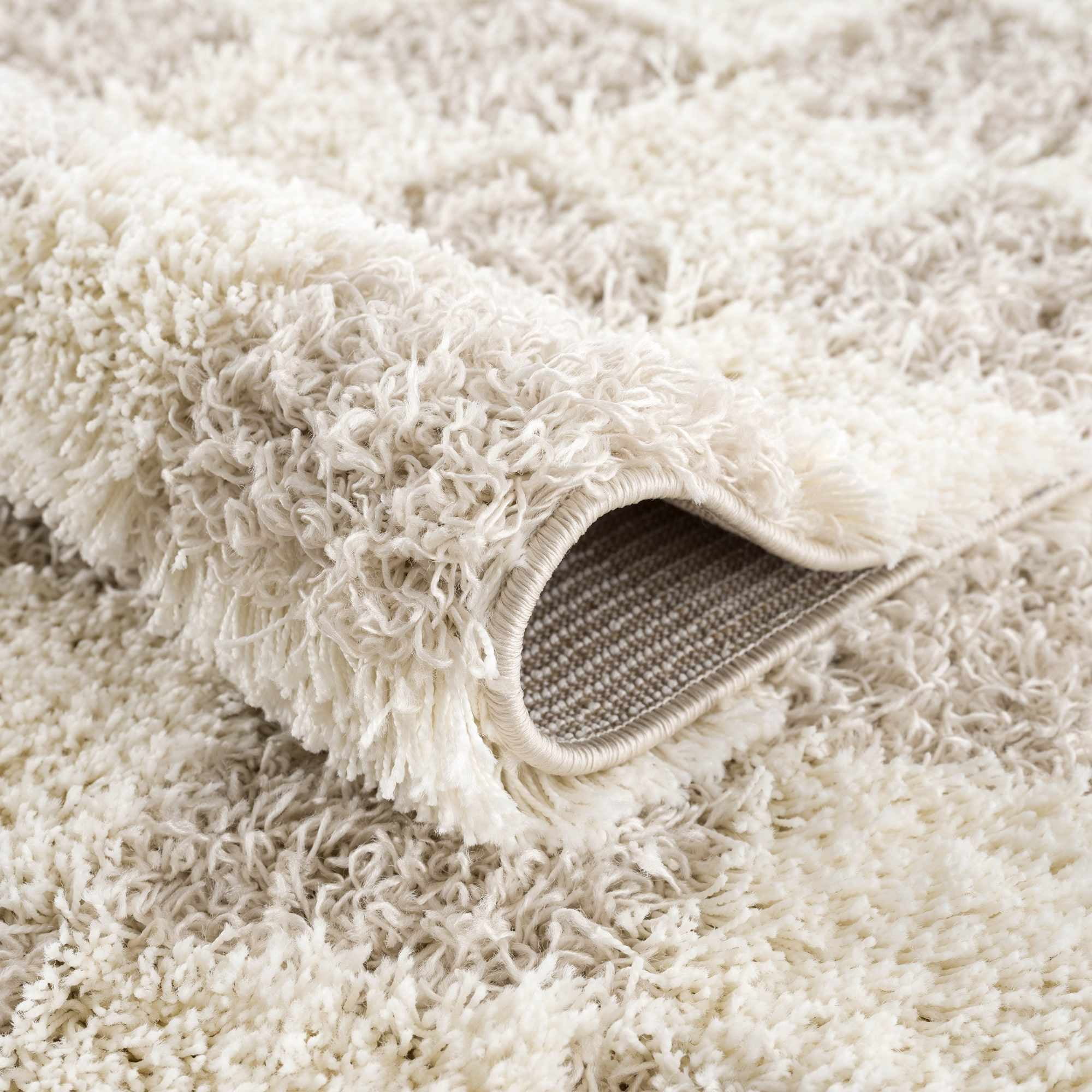 Hauteloom Marshmallow Modern Checkered Shag Area Rug - High Pile Fluffy Shaggy Carpet for Kids Room, Nursery, Living Room, Bedroom - Beige, Cream, White - 5'3" x 7'3" (5x7)
