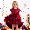thumbnail image 2 of Curuila Toddler Kids Girls Tutu Dress Solid Color Sequins Short Sleeve Crew Neck Elegant Dresses With Bow Size 5-6 Years Red, 2 of 9
