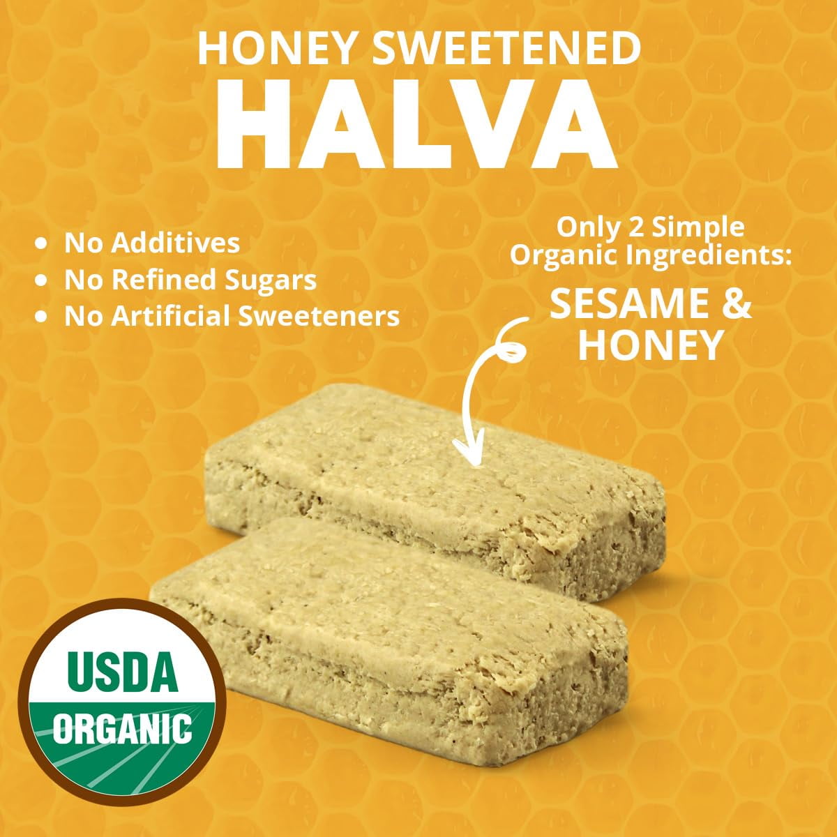 Oh, Goodness! Organic Halva Bars - Paleo Friendly - No Additives, Refined-Sugar, or Artificial Sweeteners - 40g Each - 16 Pack (Honey)
