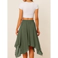 thumbnail image 4 of DARING DIVA Women's Asymmetrical Hem Elastic Waist Chiffon Flowy Midi Skirt X-Small Army Green, 4 of 6