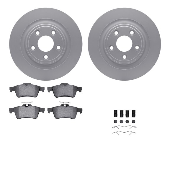 Dynamic Friction Company Rear Geospec Brake Rotors with 5000 Euro Ceramic Brake Pads includes Hardware 4612-20017