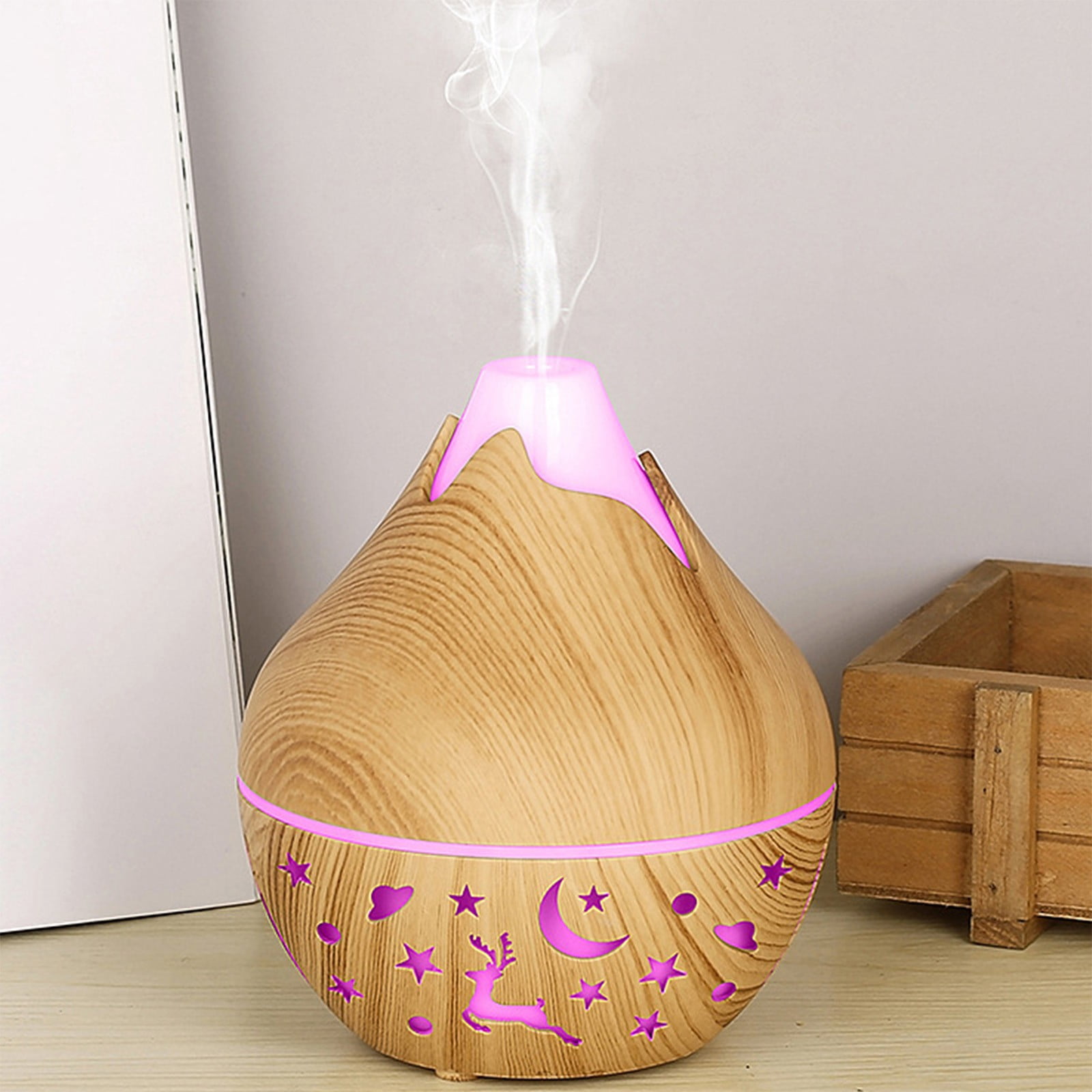 HengDidi Mini Wood Grain Humidifier with Color-Changing Night Light - USB Powered Aroma Diffuser for Oils - Silent Operation for Bedroom or Office - Portable Mist Device