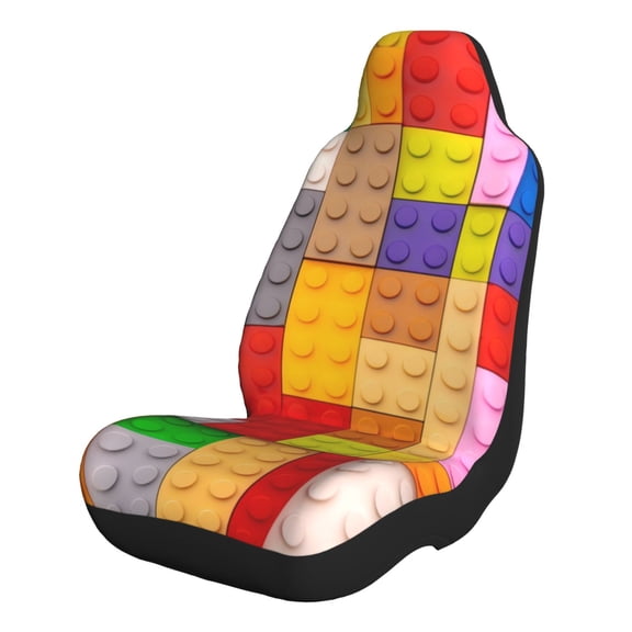 Xecao Colorful Plastic Blocks Pattern for Automotive Seat Covers for Cars Trucks and SUVs – Gray Car Seat Covers for Front Seats, Truck Seat Protectors-1