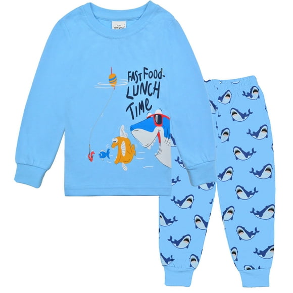 Rimyaw Toddler Boys Pajamas Sets Shark Graphic 2 Pieces Cotton Sleepwear Long Sleeve PJS Set 4T