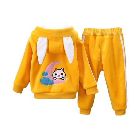 

Lovskoo 1-5T Toddler Girl Clothes Baby Sweatshirt Bunny Fall Winter Outfits Long Sleeve Rabbit Hoodie Pants Set 2 Pcs Yellow