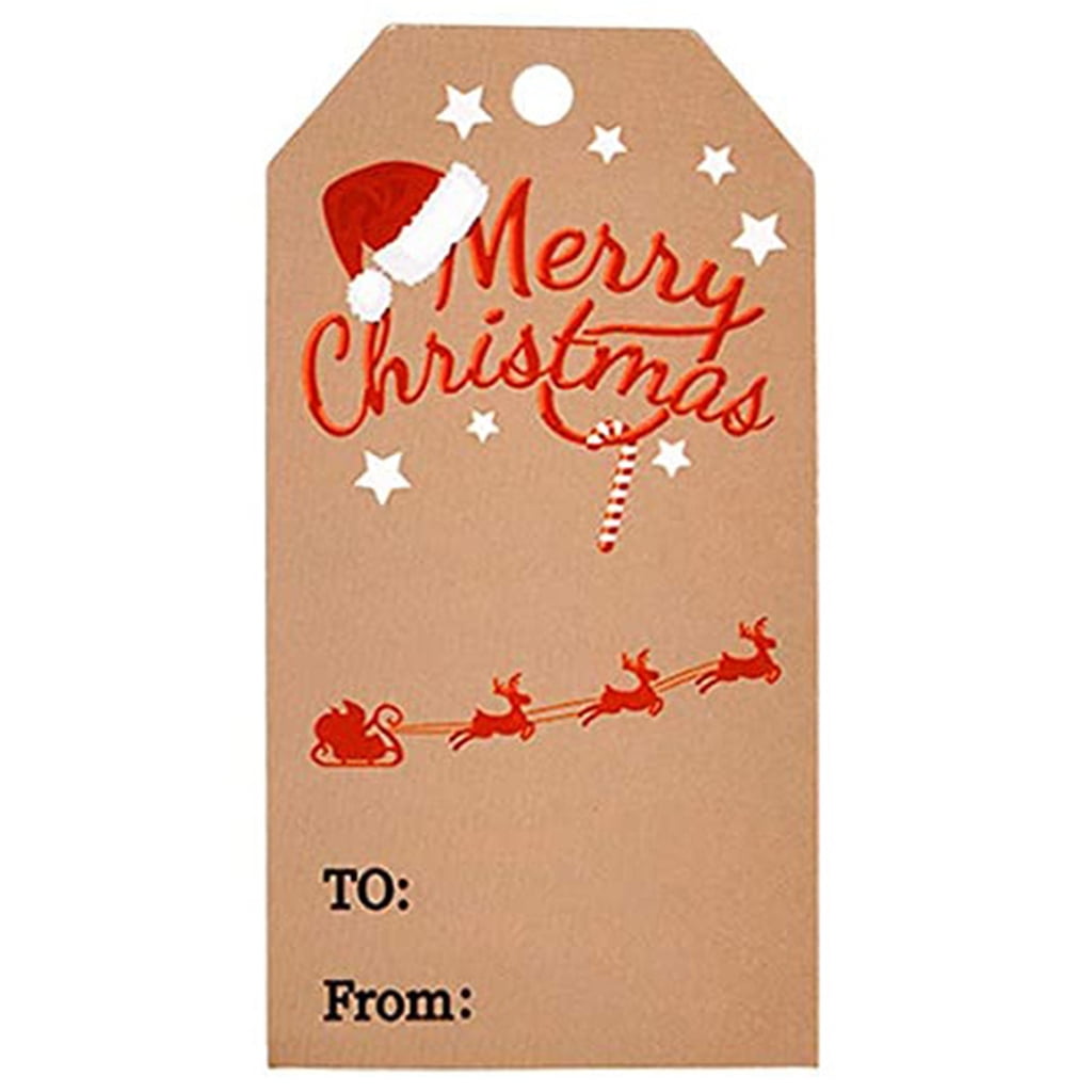 100pcs Merry Christmas Gift Tags Kraft Paper Card Hang Tag Christmas Party  Fa_xi