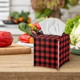 thumbnail image 4 of POLERO PU Leather Square Tissue Box Cover - Red Buffalo Plaid Tissue Cube Box Holder with Metal Button Bottom, Decorative Organizer for Vanity Toilet Night Stand Table Office Car, 4 of 7