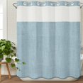thumbnail image 3 of Vintage Haze Blue No Hook Shower Curtain Waterproof,Bathroom Curtains with Snap in Liners and See Through Top Window,Farmhouse Retro Solid Color Linen Texture Hotel Bathtub Curtains Shower 72"Wx72"L, 3 of 8