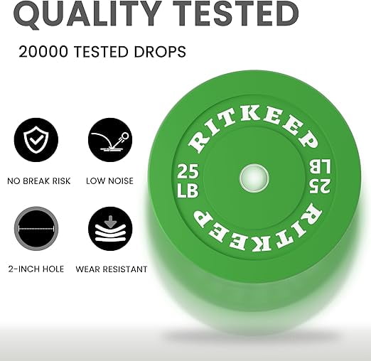 Ritkeep 2" Olympic Low Bounce Rubber Bumper Weight Plates for Home Gym