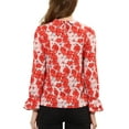 thumbnail image 4 of INSPIRE CHIC Women's Floral Tie V Neck Vintage Ruffle Trumpet Long Sleeve Top XL Pink Red, 4 of 8