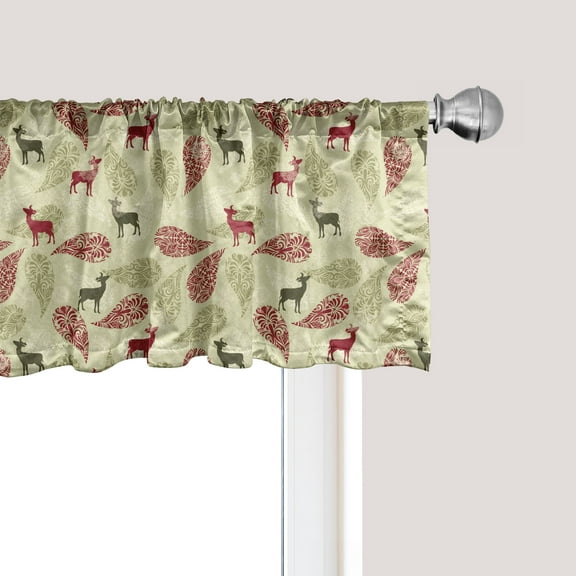 Ambesonne Deer Window Valance, Ornate Animal, 54" X 18", Olive Green Pale Green