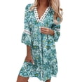 thumbnail image 1 of WISEFIN Women's Casual Floral Print 3/4 Sleeve V-Neckline Lace Splicing Relaxed Fit Dresses, 1 of 2