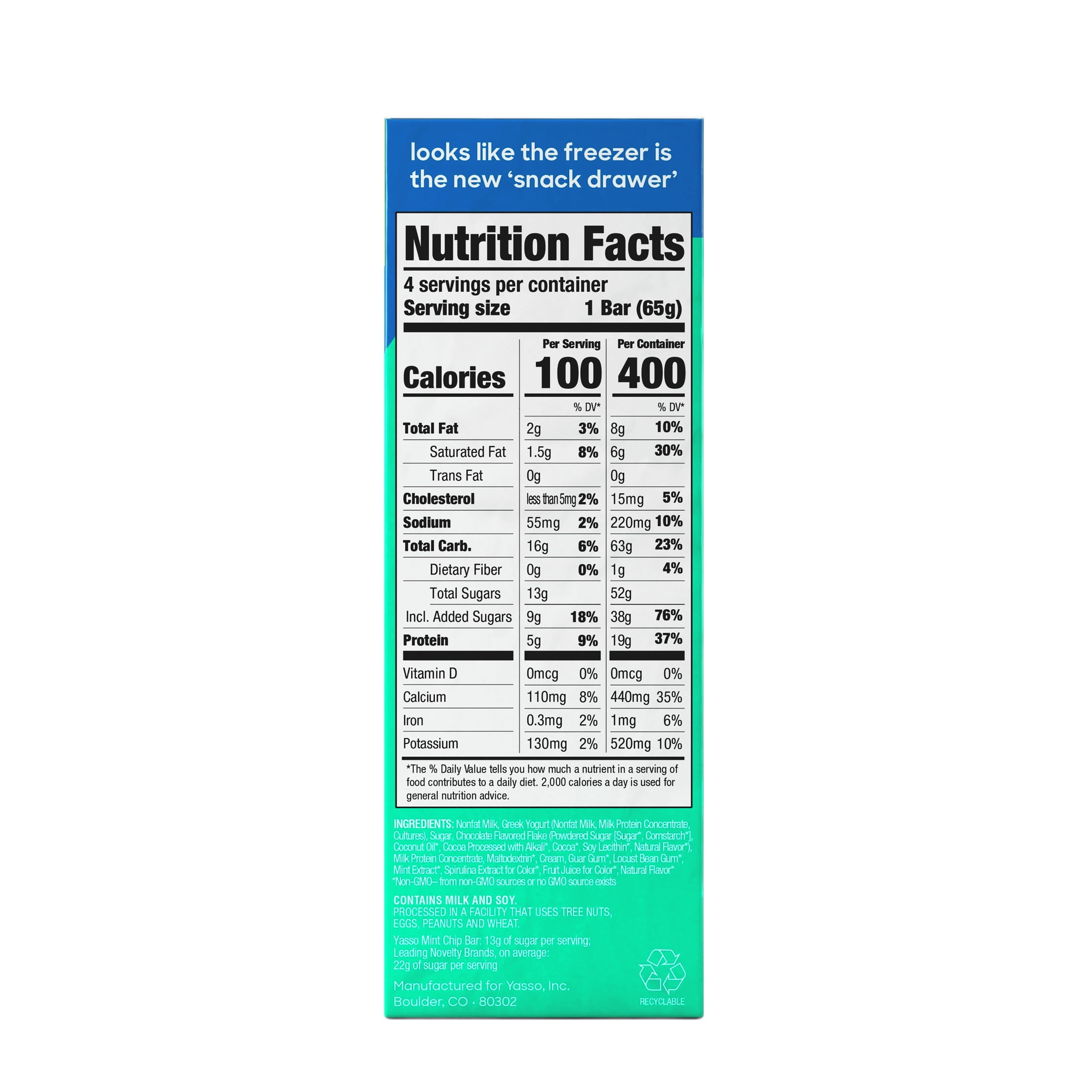 Yasso Frozen Greek Yogurt Bars Mint Chocolate Chip Bars 4 3.5fl oz bars