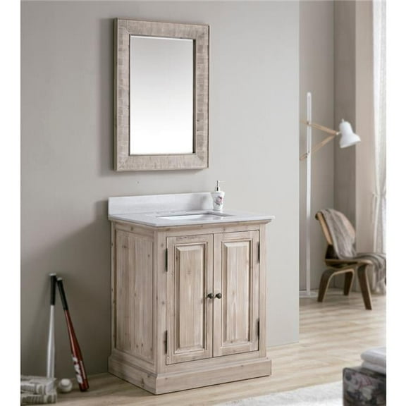 WK1831-AP TOP 30 in. Solid Recycled Fir Single Sink Vanity With Arctic Pearl Quartz Marble Top-No Faucet