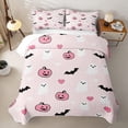 thumbnail image 2 of Homewish Girly Cute Halloween Ghost Quilt Full,Pumpkin Bat Heart Print Full Bedspread Sets,Light Pink Black,3-Piece, 2 of 7
