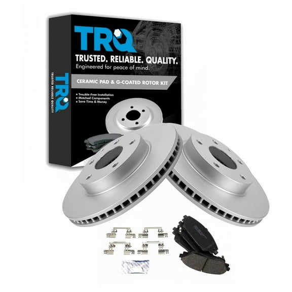 TRQ Front Brake Pad & Rotor Kit Brake Pads Brake Rotor Ceramic Premium G-Coated Fits Select 2014-2018 Mazda 3 2016-2021 CX-3