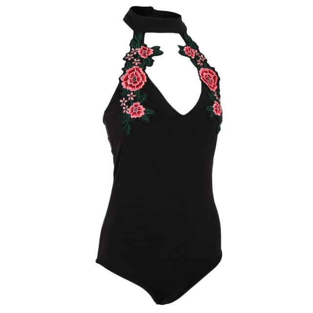 gargantilla floral cuello en V de moda para mujer - Negro, XL - Negro, SG Yinane Choker Body