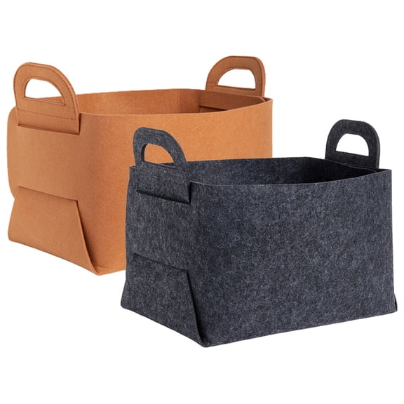2-Pack Brown Felt Storage Baskets with Trumpet Design - , Foldable Organizers for Home and Office